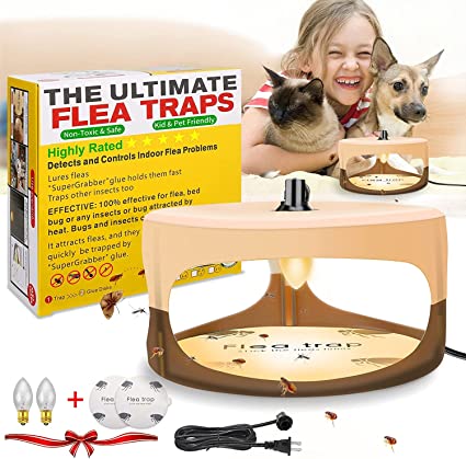 Flea Traps for Inside Your Home,Flea Light Trap for Indoor,2023 Upgrade Flea Trap with Light Refills and Sticky Pads,Flea Killer for House,Sticky Flea Bed Bug Trap Safe for Kids Cats and Dogs