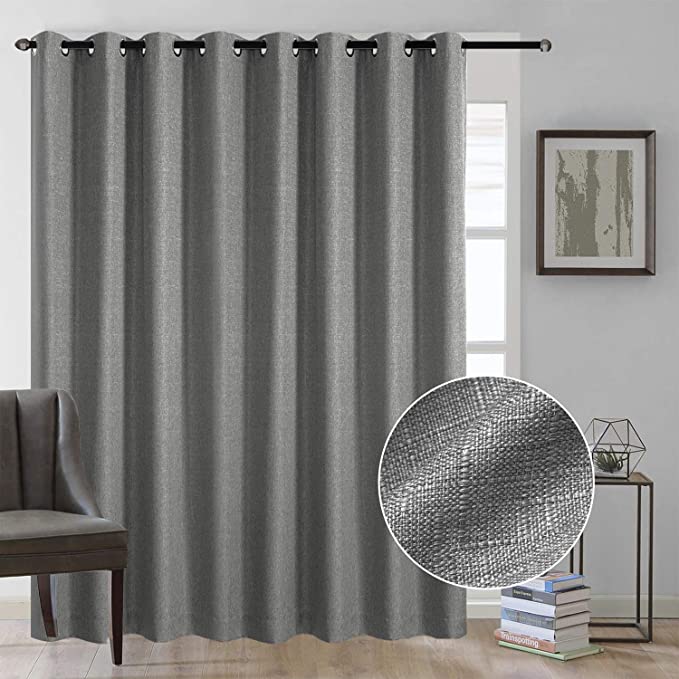Rose Home Fashion Linen Textured Patio Door Curtains, Sliding Door Curtains, 100% Blackout Curtains Grommet Curtains, Extra Wide Door Curtain-1Panel, 100x84 Dark Gray