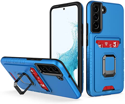 Slim Wallet Phone Case Compatible for Samsung S22 Plus with Card Holder Slot Magnetic Kickstand Ring, [Military Grade Drop Protection] Silicone Cover Compatible for Galaxy S22 Plus Case (Blue)