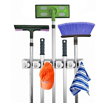 Yulink Multifunctional Mop and Broom Holder Wall Mounted Holder/Garden Tool /Storage Tool /Rack Storage (5 Position 6 Hooks)