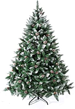 GIGALUMI Artificial Christmas Tree Flocked Snow Trees with Pine Cone,Solid Metal Legs Perfect for Indoor and Outdoor Holiday Decoration Unlit (6ft)