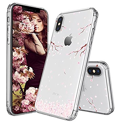 iPhone X Case, Cover for iPhone X, MOSNOVO Cherry Blossom Floral Printed Flower Clear Design Transparent Plastic Hard Slim Case with Soft TPU Gel Bumper Protective Case Cover for Apple iPhone X