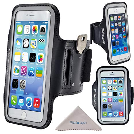 iPhone 6 Plus / 6s Plus Armband, Wisdompro Reflective Running Exercise Sport Workout Armband Case with Key Holder, Also fits Samsung Galaxy S7 Edge and Note 3/4 / 5 (Black)