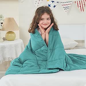 yescool Weighted Blanket (7 lbs, 41" x 60", Teal) Cooling Heavy Blanket for Sleeping Perfect for 8 Years Old, Throw Size Breathable Blanket with Premium Glass Bead, Machine Washable