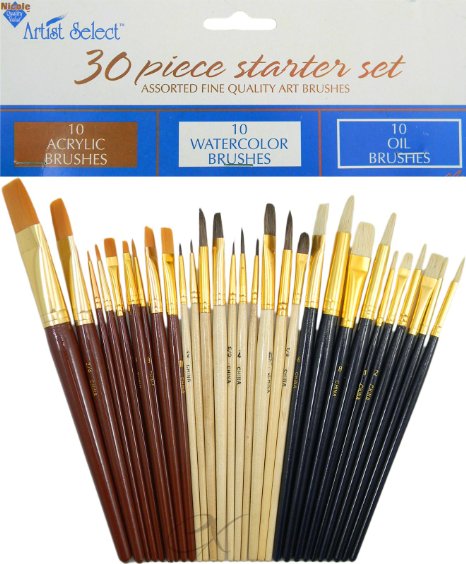 30 Fine Art Paint Brushes for Acrylic Oil Watercolors