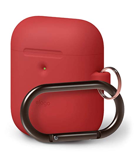 elago A2 Hang Case [Red] - [Front LED Visible][Supports Wireless Charging][Extra Protection][Added Carabiner][2019 Latest Model] - for AirPods 2 Wireless Charging Case