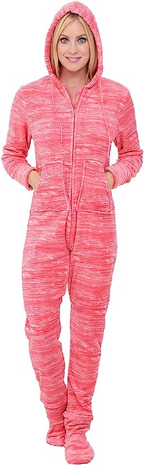 Alexander Del Rossa Women's Warm Fleece One Piece Hooded Footed Zipper Pajamas, Soft Adult Onesie Footie with Hood for Winter