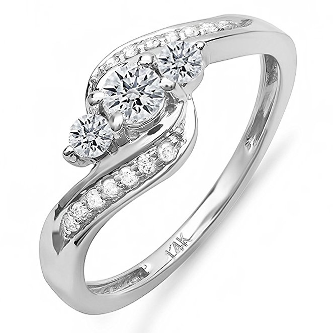 0.50 Carat (ctw) 14K Gold Diamond Ladies Swirl Engagement 3 Stone Bridal Ring 1/2 CT