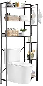 4-Tier Over-The-Toilet Storage Organizer with Hooks - Adjustable Shelves, Space-Saving Storage Shelf for Bathroom, Toilet, and Laundry Room Organization (Antique Color)