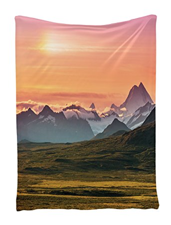 Sunset and Mountains Wall Hanging Tapestry with Romantic Pictures Art Nature Home Decorations for Living Room Bedroom Dorm Decor in 60 x 80 Inches Silky Satin, Orange Gray Brown