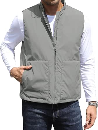 Men's Outerwear Vest Lightweight Casual Sleeveless Jacket Outdoor Golf Vest with Zipper Pockets Water Resistant