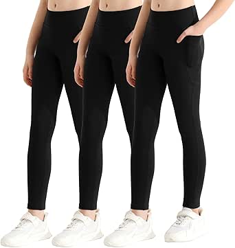 Girls Athletic Leggings with Pockets Yoga Workout Active Leggings Pants for Teen Girls