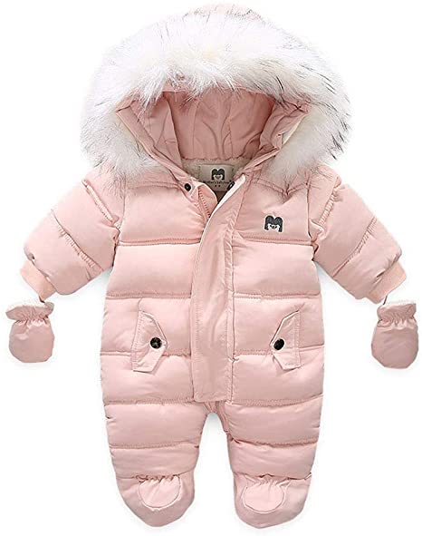 Xifamniy Baby Winter Snowsuit Coat Jumpsuit Outwear Hoodied Footie Toddler