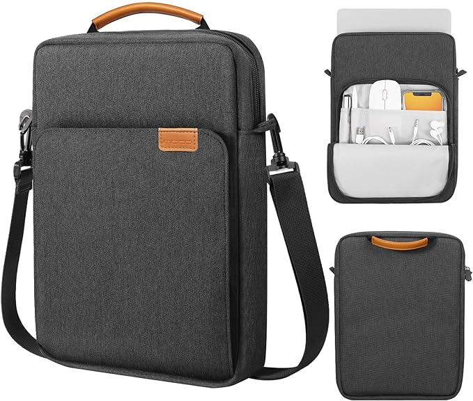 MoKo 15 Inch Laptop Sleeve Bag Fits MacBook Air 15" M2 2023, MacBook Pro 14" M2 2023, Galaxy Tab S9 Utra 14.6" 2023, Handle Carrying Case with Shoulder Strap, Black & Gray