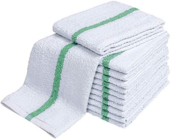 SARA GLOVE 28oz Bar Mop Towels 16x19, 100% Cotton, Commercial Grade Professional Kitchen/Restaurant BarMop Towels (Green Stripe-120 Pack)