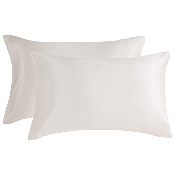 EXQ Home Satin Pillowcase for Hair and Skin, Ivory Pillow Cases Queen Size Set of 2 with Envelope Closure (20x30 Inches)