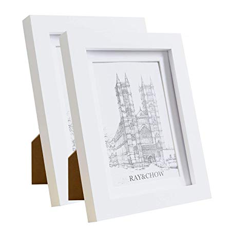 Ray & Chow 5x7 Picture Photo Frame White- 2 Pack- Real Glass Front - Solid Wood - With Photo Mounts For 4x6 Photo - Width 2cm