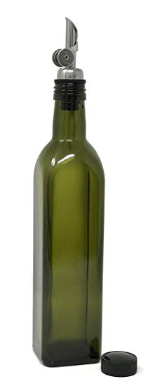 nicebottles - Olive Oil Dispenser with Stainless Steel Weighted Pourer, Dark Green, Square, 500ml