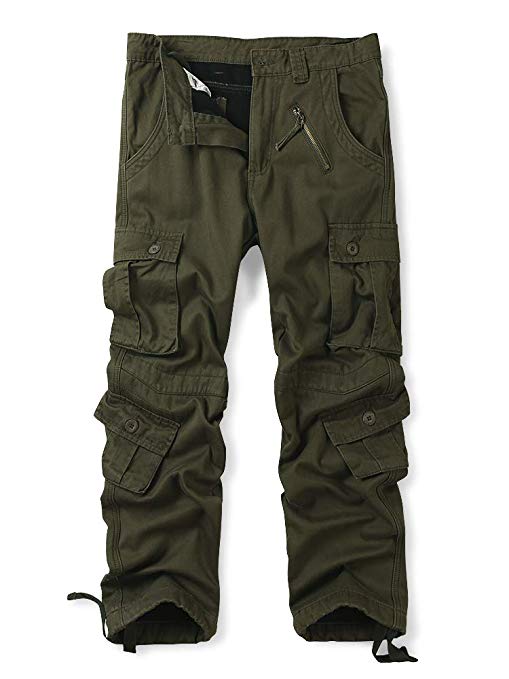 OCHENTA Men's Winter Fleece Cargo Pants, 8 Pockets Casual Workwear
