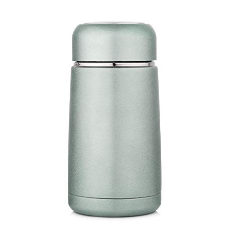 JIAQI Mini Water Bottle BPA Free, 10 oz Stainless Steel Travel Coffee Mug with Tea Infuser, Double Wall Vacuum Insulated Leak Proof Flask for Kids/Children/Adults (Light Green)
