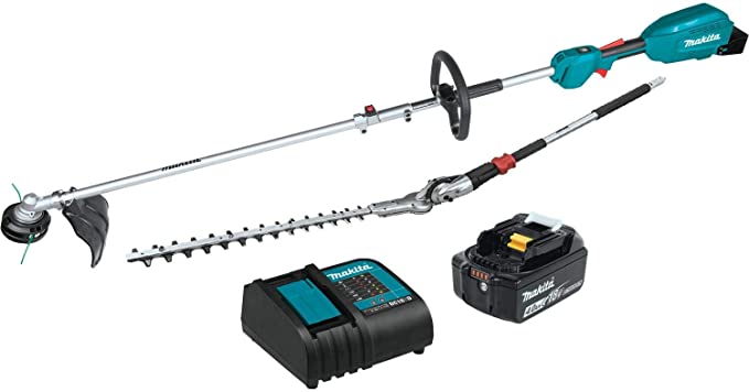 Makita XUX02SM1X2 18V LXT Lithium-Ion Brushless Cordless Couple Shaft Power Head Kit w/ 13" String Trimmer & 20" Hedge Trimmer Attachments (4.0Ah)