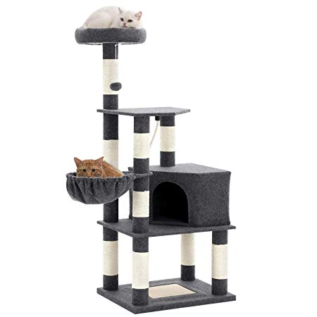 FEANDREA 58 inches Cat Tree with Padded Viewing Perch, Cat Tower for Multiple Cats UPCT60GYZ