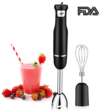 Immersion Hand Blender, Powerful 500W(15,000RMP) Endless Speed Control, CUSIBOX Multi-Purpose Stick Blender with Whisk, Black