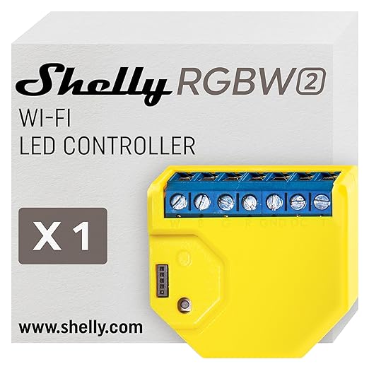 Shelly RGBW2 | WLAN-gesteuertes Relais für smarte RGBW LED-Streifen | Hausautomation | Alexa & Google Home kompatibel | iOS Android App | Kein Hub erforderlich | Timer Dimmbare Leuchten RGB Schalter