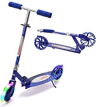 ChromeWheels Kick Scooter, Deluxe 8" Large 2 Light Up Wheels Wide Deck 5 Adjustable Height with Kickstand Foldable Scooters, Best Gift for Age 6 up Kids Girls Boys Teens, 200lb Weight Limit