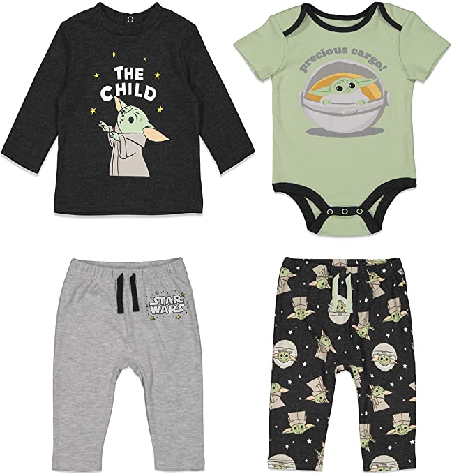 STAR WARS Mandalorian The Child 4 Piece Layette Set: Bodysuit Tee Pants