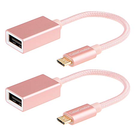 CableCreation 2-PACK Micro USB 2.0 OTG Cable Braided On The Go Adapter Micro USB Male to USB Female for Samsung or other Smart Phones with OTG Function, 6 Inch/Rose Gold Aluminium