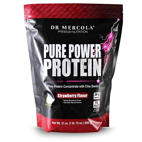 Dr. Mercola Pure Power Protein Strawberry - Whey Protein Concentrate With Chia Seeds - Naturally Flavored - Dietary Supplement - 31oz (1 lb. 15 oz) (880g)