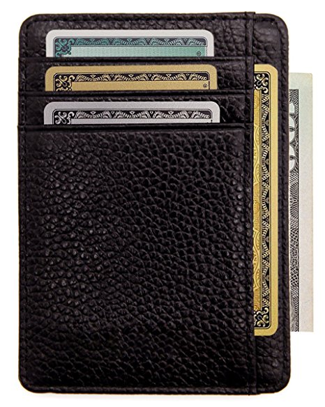 Zhoma RFID Blocking Wallet Slim Front Pocket Leather Card Holder with ID Window - Coffee
