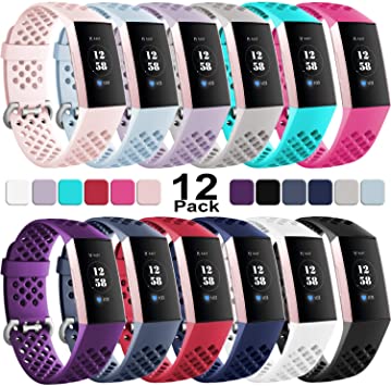 Getino Sport Bands Compatible for Fitbit Charge 4 and Fitbit Charge 3, Soft, Waterproof and Durable TPU Breathable Wristbands, Replacement Strap with Air Holes for Women Men,Small 12-Pack
