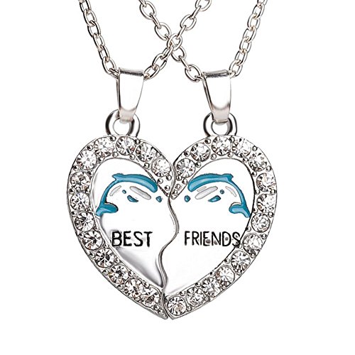 BEST FRIEND Dolphin Heart Silver Tone 2 Pendants 2 Necklaces BFF Friendship ™ Funtime Accessories