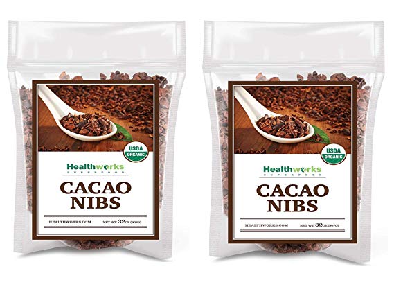 Healthworks Cacao/Cocoa Nibs Raw Organic (64 Ounces / 4 Pound) (2 x 2 Pound Bags) | Unsweetened Chocolate Substitute | Certified Organic | Keto, Vegan & Non-GMO | Antioxidant Superfood | Peruvian Bean