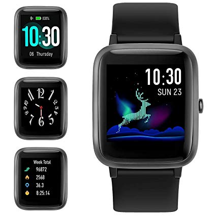 Smart Watch for Android iOS Phone, Fitness Tracker Watch Health Exercise Smartwatch with Pedometer Heart Rate Monitor Sleep Tracker IP68 Waterproof Compatible with iPhone Samsung for Men Women (Black)