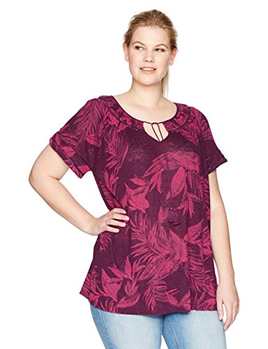 Lucky Brand Women's Plus Size Tropical Leaves Peasant Top