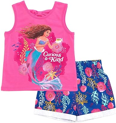 Disney Princess Ariel Little Mermaid Live Action Movie Girls Tank Top and Twill Shorts Outfit Set Toddler to Big Kid