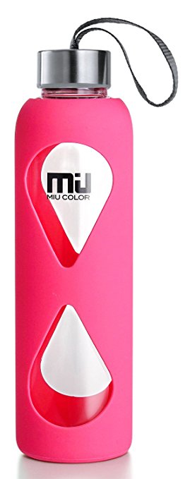 18oz Glass Water Bottle MIUCOLOR - Anti-slip Silicone Sleeve with Eco-friendly Borosilicate Glass Bottle, BPA, PVC, Plastic and Lead Free, Romantic Red