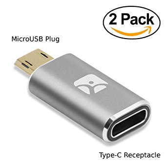 MicroUSB 2.0 Male to USB Type-C Female Adapter, Gray, pack of 2