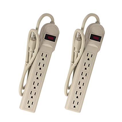 (2 Pack) 6 AC Outlet 3ft 14/3 AWG Heavy Duty Power Strip Surge Protector