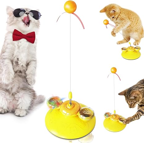 Automatic Interactive Cat Toy for Indoor Cats, Donut Dog Pet Exercise Track Balls Rotating Kitten Toy, Luminescent Interactive Spinning Ball Exercise Cat Toy