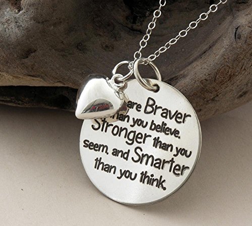 MOM or DAD Edition, Gift from Mom or Dad "You are braver than you believe" handmade sterling silver necklace, positive jewelry, graduation Gift!