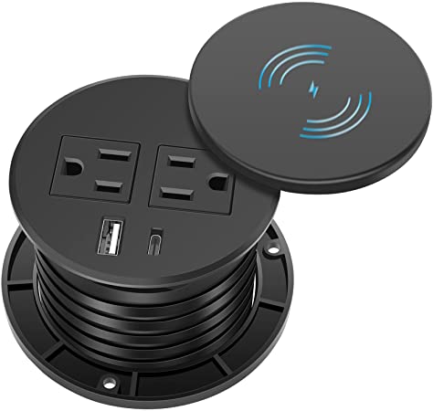 Desk Power Grommet Outlet Wireless Charger with USB C, Fits 3" Grommet Hole with 6.56ft Extension Cord, Suitable for Conference Room Office Kitchen Table 2 AC 2 USB Wireless Charger