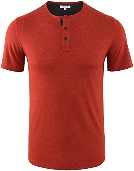 Vetemin Men's Casual Soft Solid Retro Workout Gym Short Sleeve Henley Tee Shirt