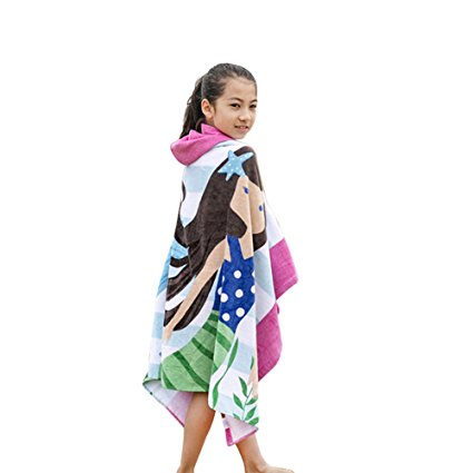 Children Beach Towel Hooded Poncho Swim Bath Towel Wear 100% Cotton 76x127 cm