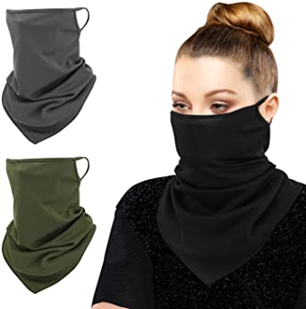 MoKo Scarf Mask Bandana with Ear Loops 3 Pack, Neck Gaiter Balaclava Dust UV Sun Protection Outdoors Face Mask for Women Men