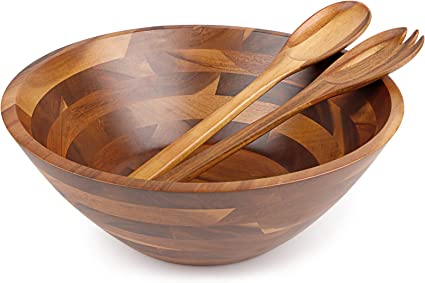 Acacia 3-Piece Wooden Salad Bowl Set,Large Salad Bowl with Server,for Fruits, Salad, Cereal or Past