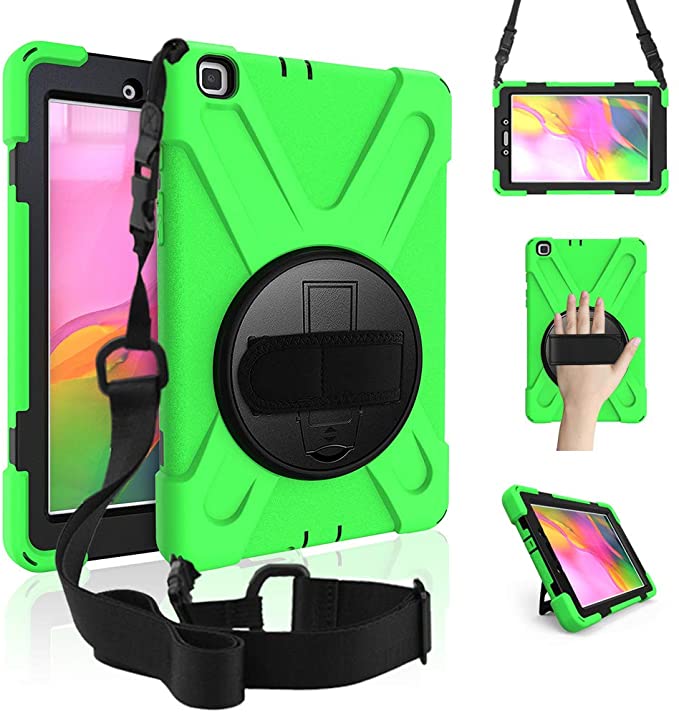 ZenRich Galaxy Tab A 8.0 Case (2019),360 Degree Rotatable Kickstand,Hand Strap and Shoulder Strap, zenrich Hybrid Heavy Duty Shockproof Case for Samsung Galaxy Tab A 8.0 SM-T290/T295/T297 (Green)